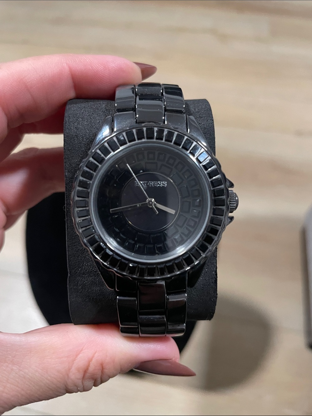 Express Men's Black Ceramic Link Watch with Glossy Finish